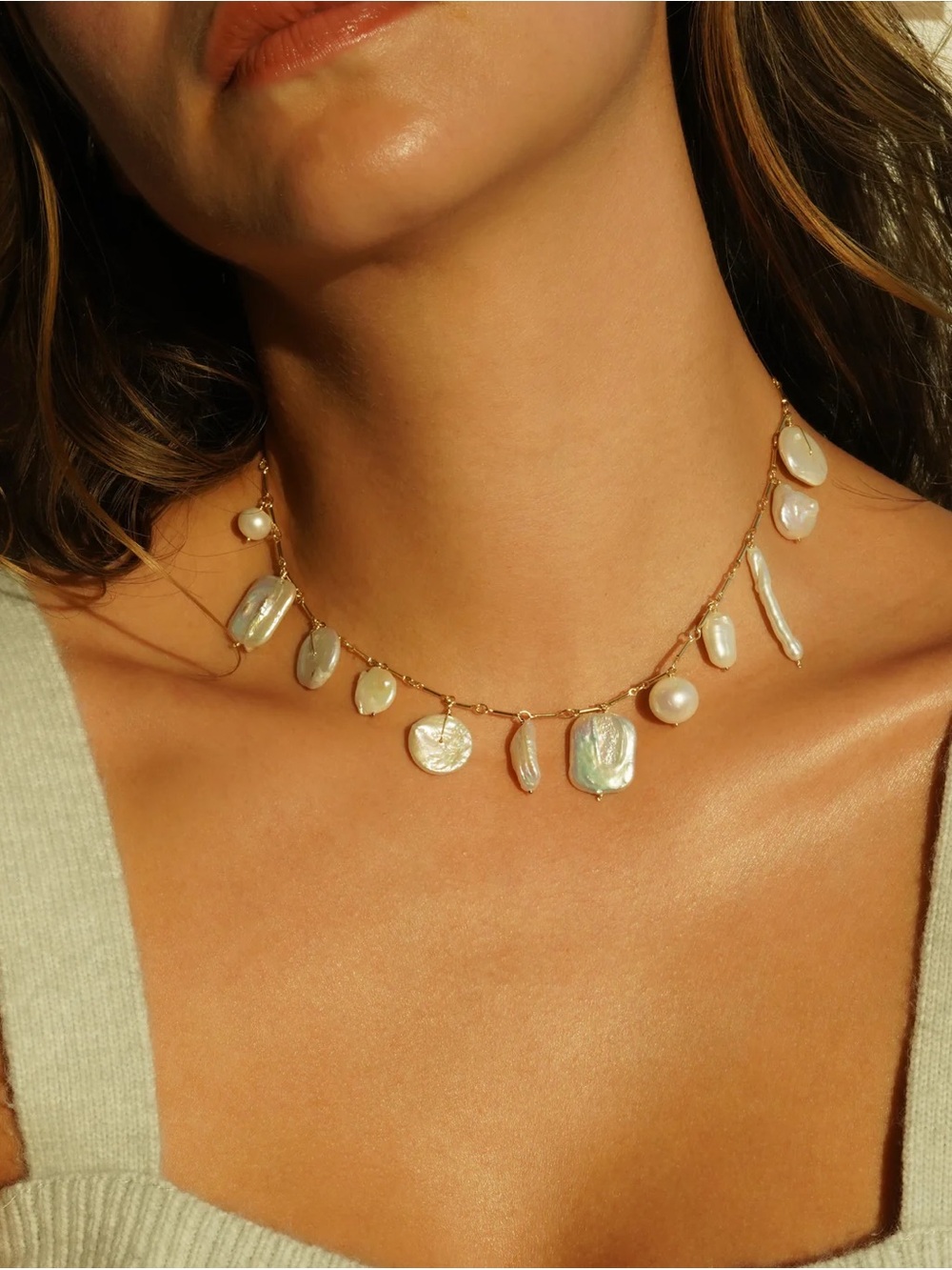 Gold-Tone Freshwater Pearl Station Necklace